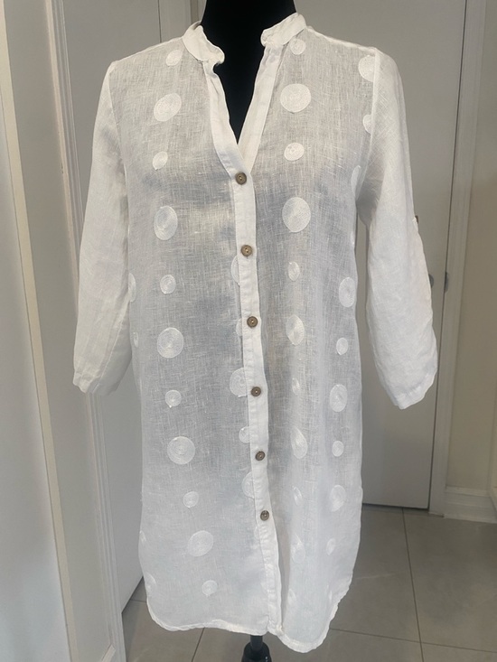 Rosemarine Tops - LINEN ROSEMARINE Made in Italy  long White  3/4 Length sleeve Blouse Size Small